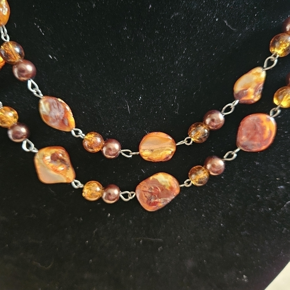 Vintage 80s Agate Stone Nugget 2-Strand Necklace - Picture 5 of 7